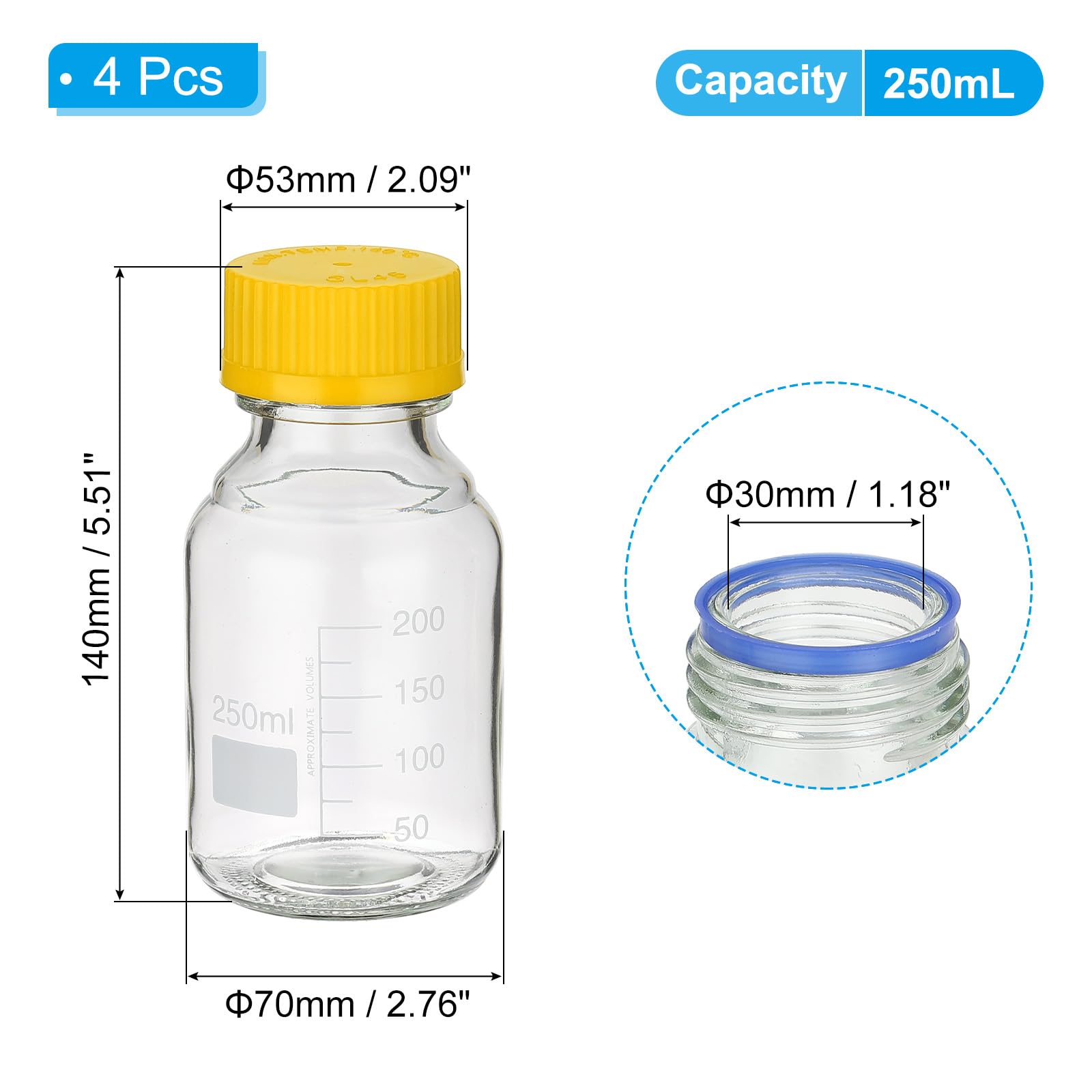 PATIKIL 4 Bottiglie Da Laboratorio In Vetro 250ml Giallo Trasparenti