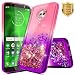 Moto Z Play Case with [Tempered Glass Screen Protector], NageBee Quicksand Liquid Floating Shiny Glitter Flowing Sparkle Bling Cute Case for Motorola Moto Z Play Droid XT1635 -Pink/Purple