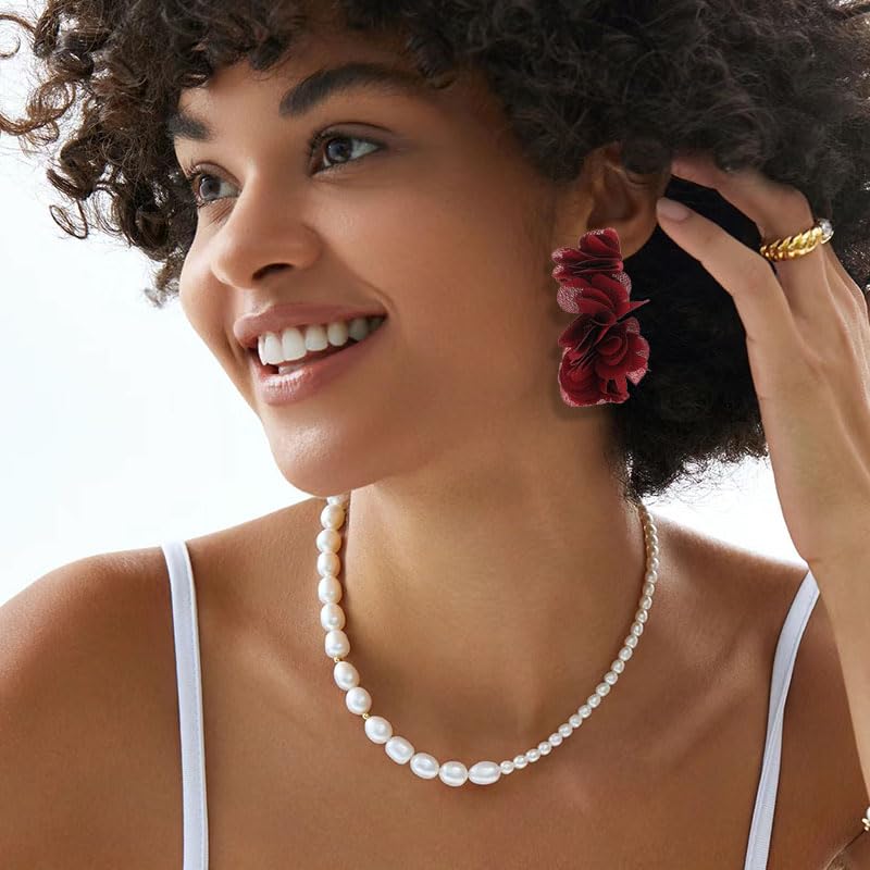 coadipress Fabric Flower Cluster Hoop Earrings Handmade Charm Chic Petal Hoop Earrings Elegant Camellia Huggie Earrings Boho Lightweight Floral Petals Earring for Women4