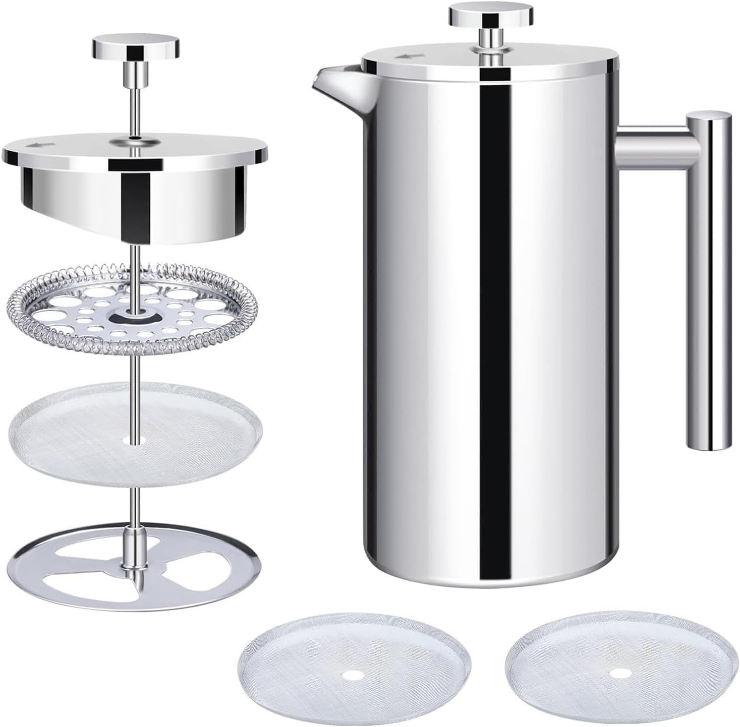 French Press Coffee Maker (34oz/1000ml), 304 Stainless Steel Coffee Tea Maker with Double Vacuum Insulation, No Coffee Grounds, Rust-Free, for Home and Camping Travel