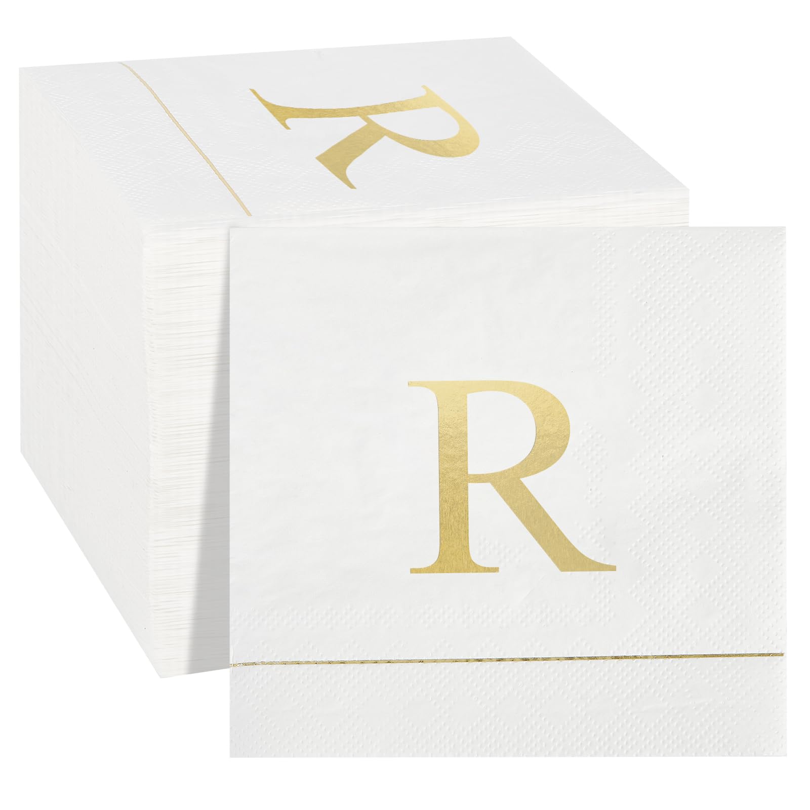 Ottin Monogrammed Letter R 120 Packs Initial Paper Cocktial Napkins 5'' Golden Foil Disposable Napkins for Brithday Wedding Engagement Family