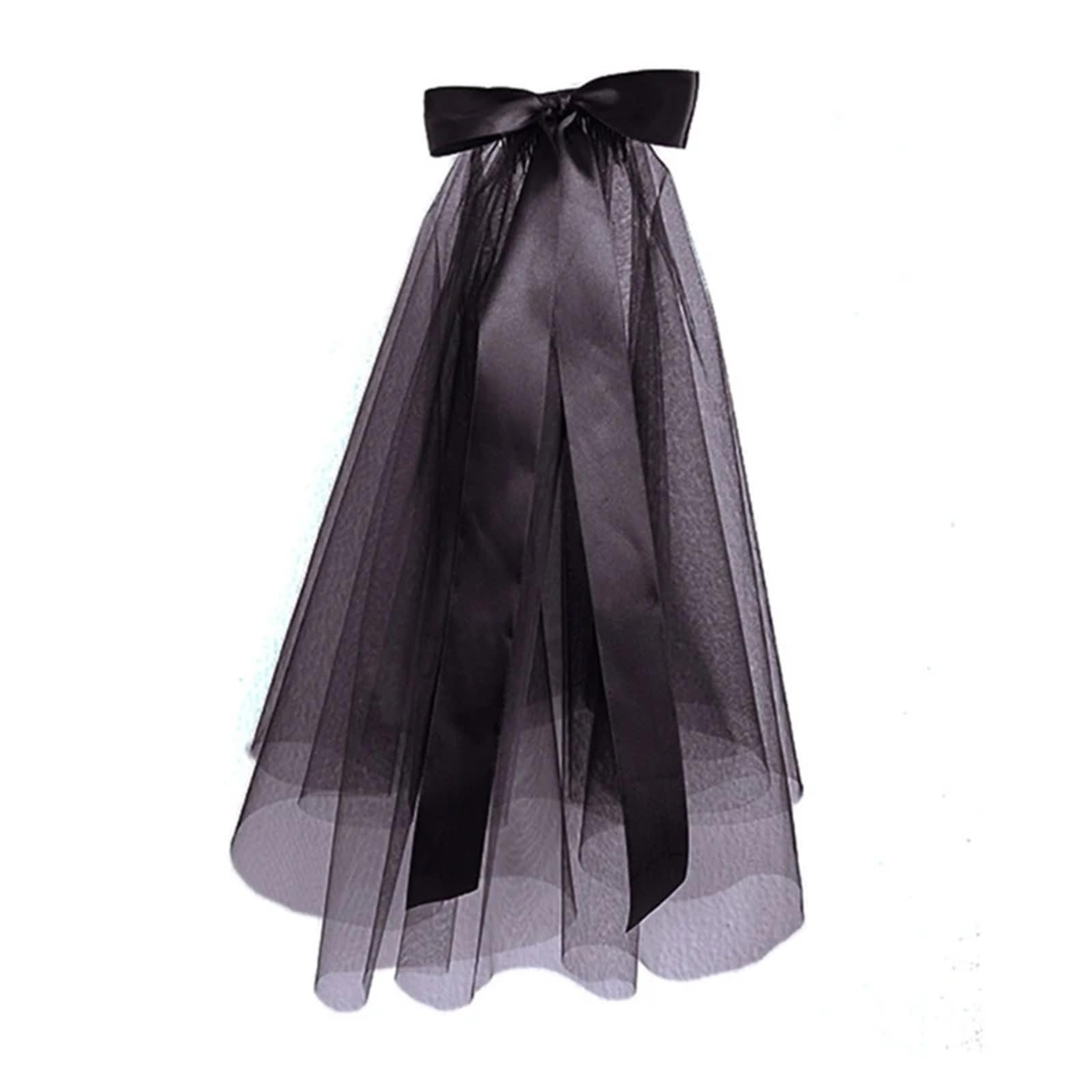 ZXGRfdefa gauze headscarf, White Beige Black Bridal Veils Ribbon Edge Elegant Women(Black)