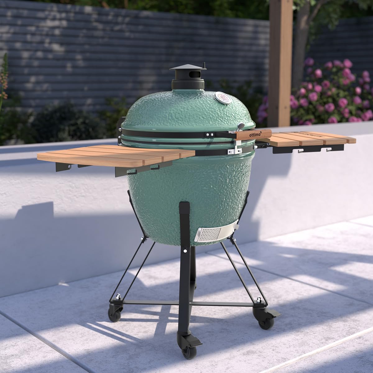 Ottimo Searsmith 24 inch Ceramic Kamado BBQ - Green - Bamboo Side Tables
