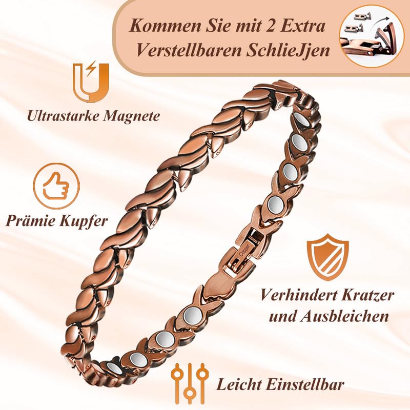 Drainage lymphatique en cuivre pour femme - Aimants ultra puissants - 99 % cuivre pur - Réglable avec outil de retrait et boîte cadeau