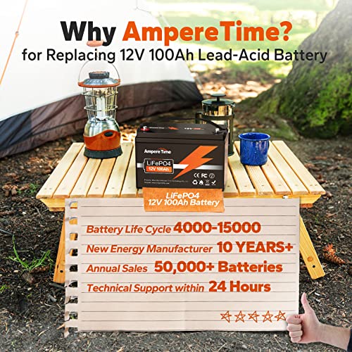 Ampere Time 12V 100Ah Lithium Lifepo4 Battery With Built-In 100A Bms, 4000-15000 Deep Cycles Lithium Batteries, Fast Charging & 10-Year Lifetime Perfect For Trolling Motor, Rv, Solar, Off-Grid #TOP7