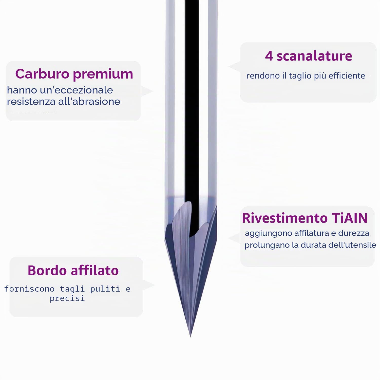 SpeTool Punta per fresa a V con scanalatura a V da 30 gradi con gambo rivestito in Tiain, punta a V in carburo a 4 taglienti, per incisione CNC e lettere per smussatura