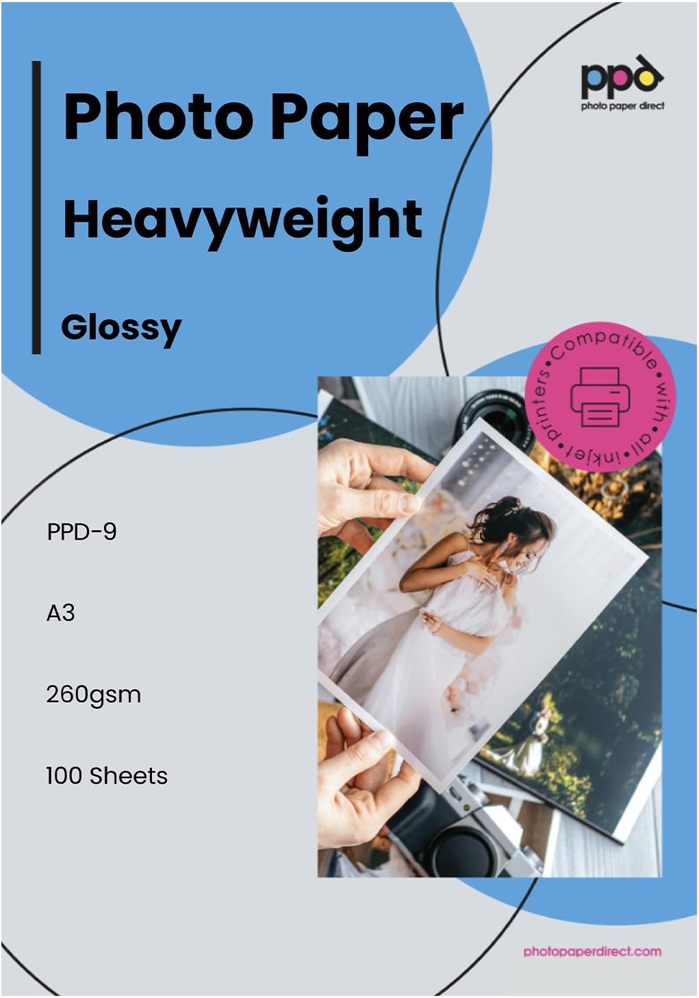 PPD 11x17 Glossy Photo Paper Heavyweight For Inkjet 64lbs 240gsm 10.9mil Ideal For Photos and Posters Instant Dry and Water-Resistant x 50 Sheets (PPD-9-50)