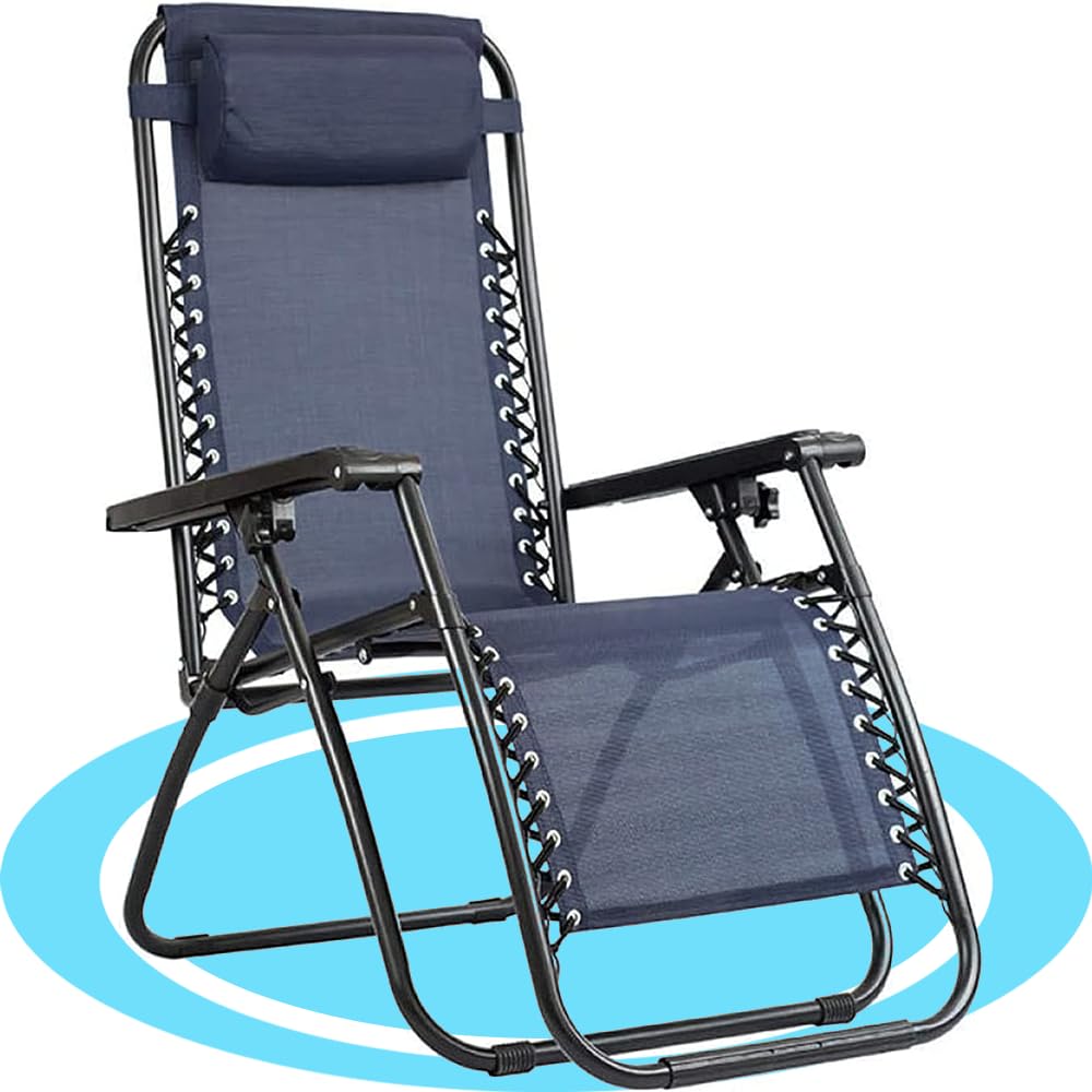 Dekohome Tumbona Plegable con Reposacabezas y Reposabrazos, Reclinable, Gravedad Cero, Acero Ligero y Resistente, Ideal para Jardín, Playa, Piscina y Terraza, 1 Unidad, Azul