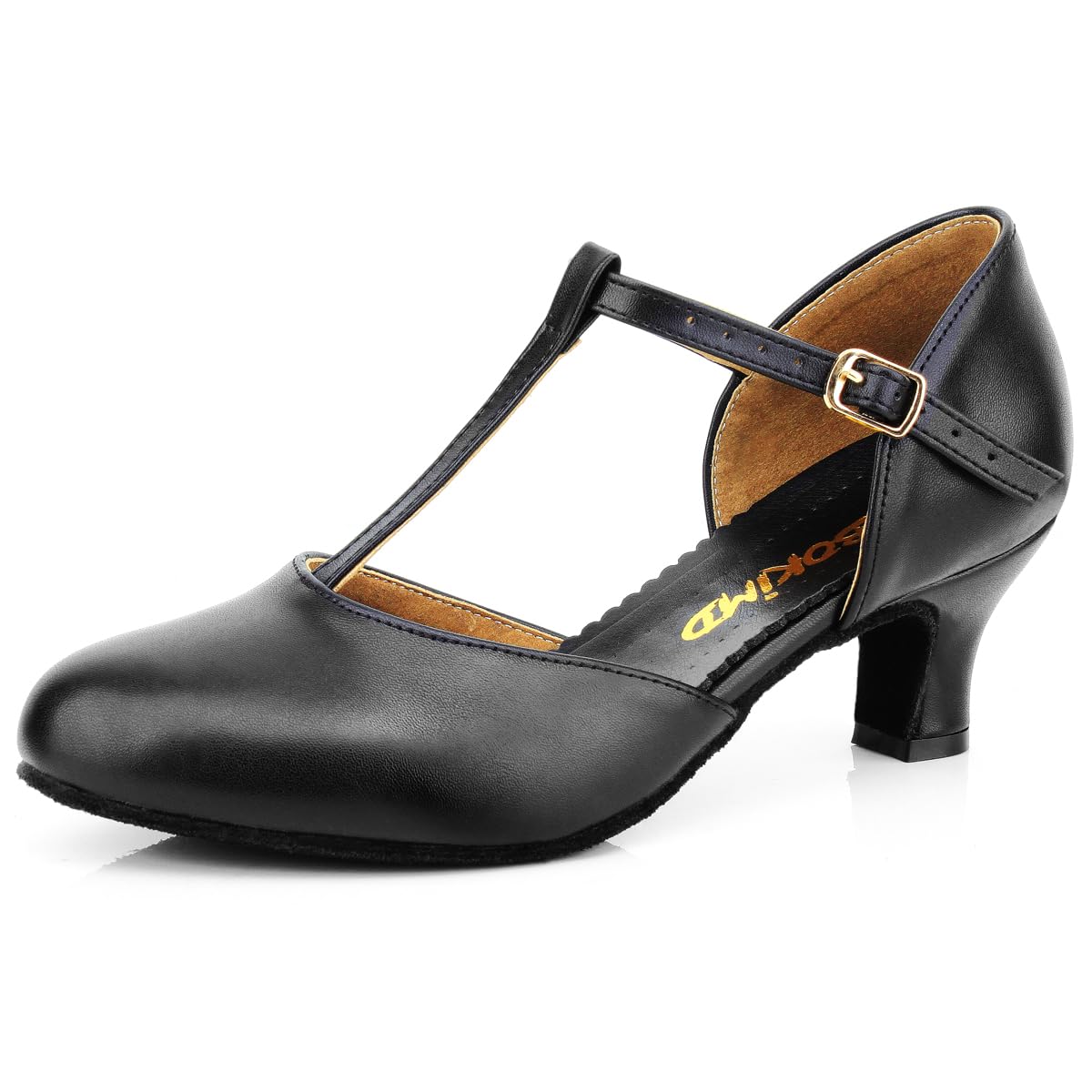 Women's T-Strap Latin Salsa Dance Heels Non-Slip Ballroom Character Shoes Wedding Prom Pumps (8 / Black)