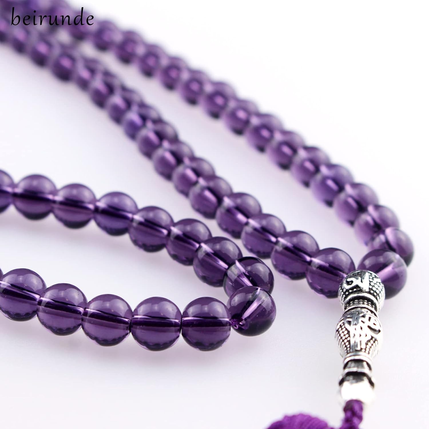 Muslims Islamic 99 Dhikr Tasbeeh Tasbih Prayer Beads, Purple Glass Beads with Tassel