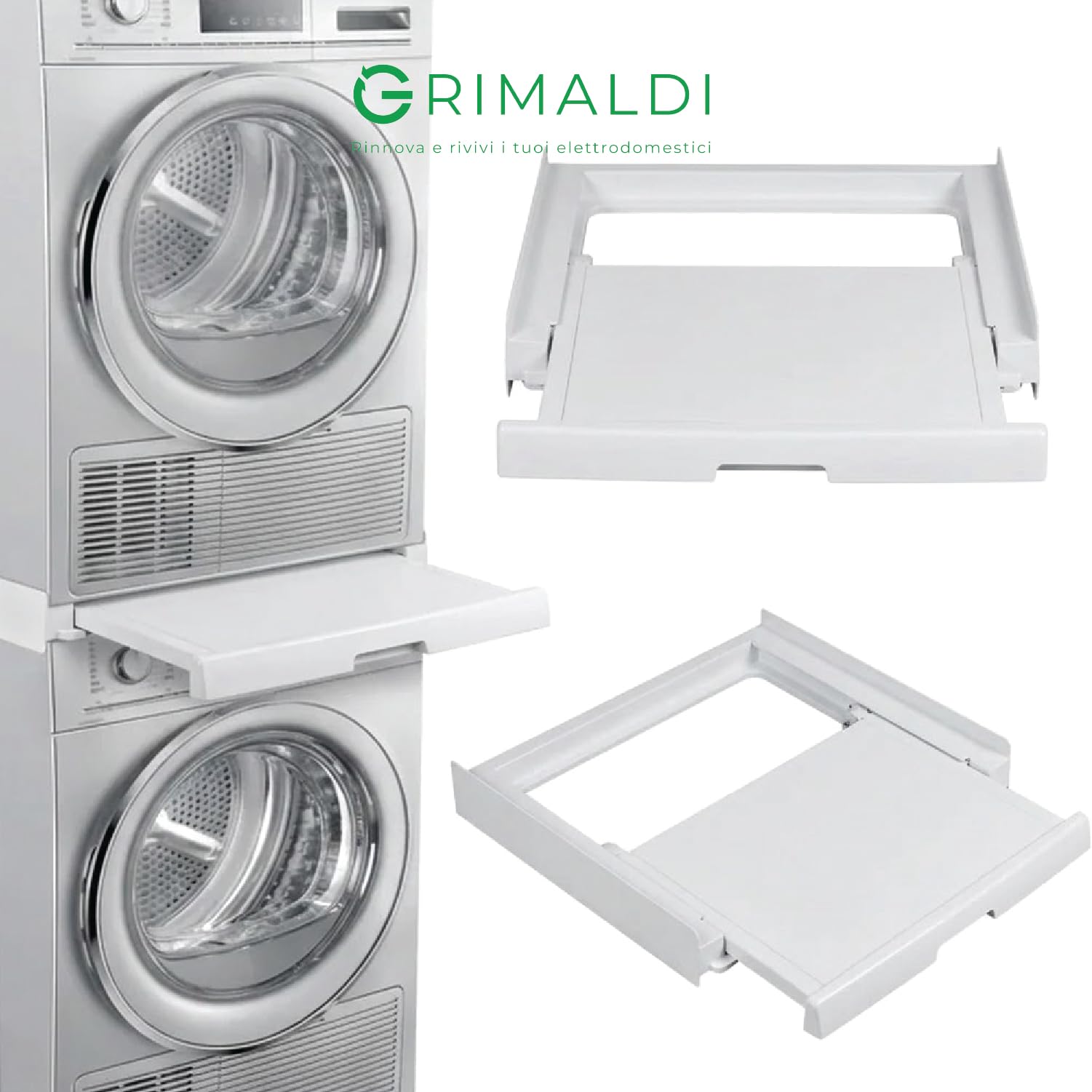 G GRIMALDI 35602039 Kit Sovrapposizione Lavatrice Asciugatrice con Ripiano Estraibile Compatibile con Candy Hoover Iberna Zerowatt — Salvaspazio Universale