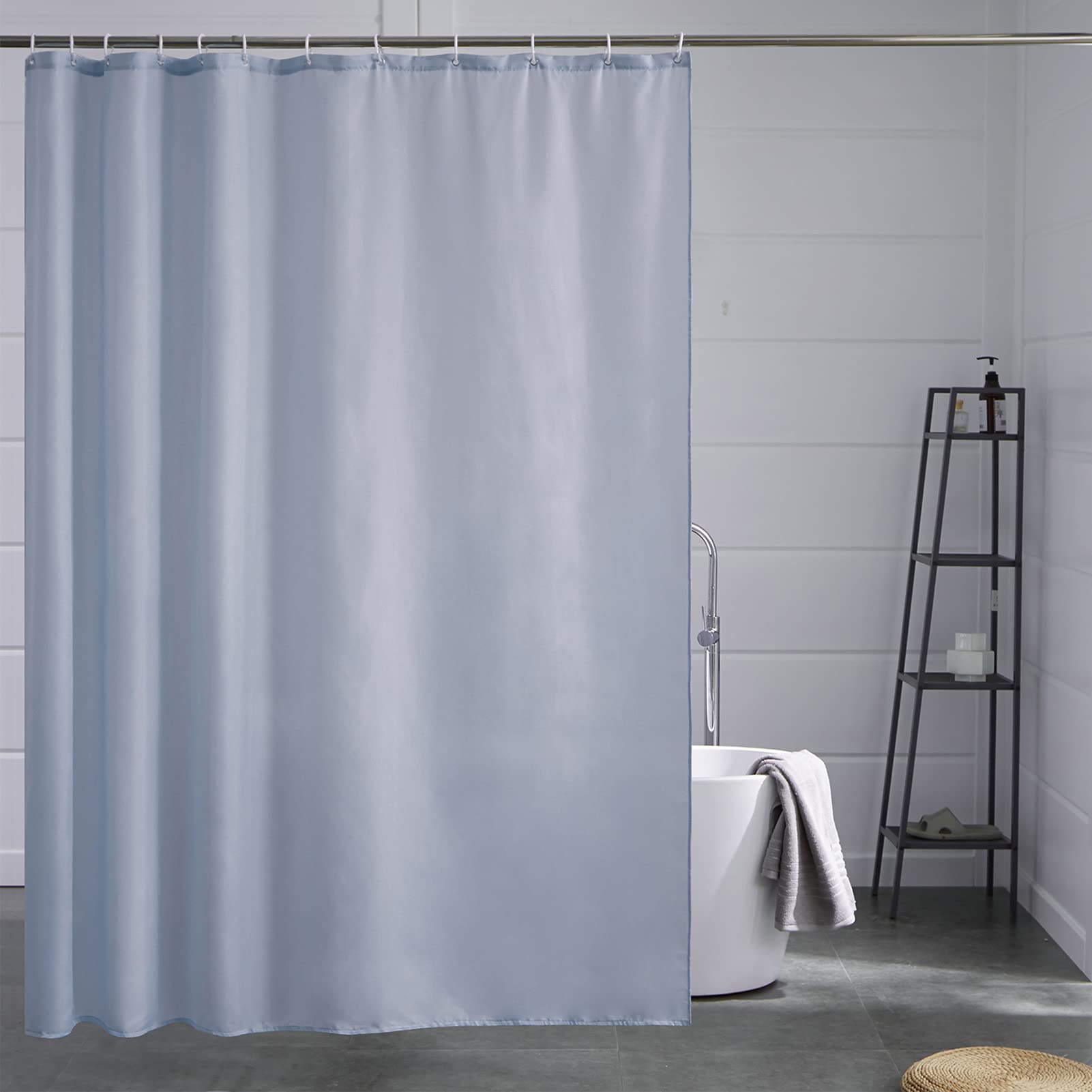Cortinas Baño Blanca Antimoho Antibacteriano Impermeable Poliester Tela Lisa Lavable, con 12 Ganchos Plásticos, 180x200 Cortina. — view 128