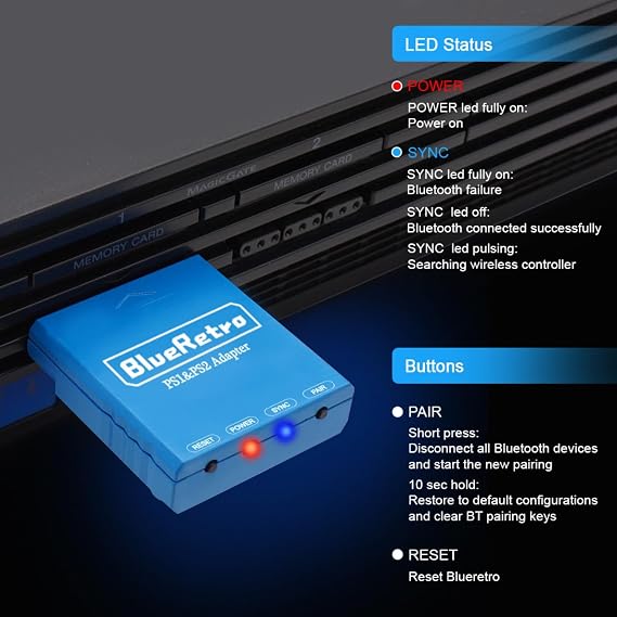 BITFUNX BlueRetro PS2/PS1/PS One Wireless Controller Adapter - Support Firmware Upgrade, Dual-Mode BT, Keymap Configuration, Compatible with PS3/PS4/PS5,Series X/S,Switch Pro Bluetooth Controllers