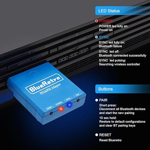 Miniatura 6 de Adaptador de controlador inalámbrico PS2PS1PS One - Compatible con actualización de firmware, BT de doble modo, configuración de mapa de teclas,