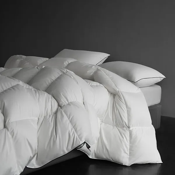 DOWNFORT Ultra-Soft Feather Down Fiber Comforter Queen Size, Luxurious Hotel Collection Fluffy Duvet Insert for All Season, High Fill Power, Fluffy and Cozy with Corner Tabs, White 90”X 90”