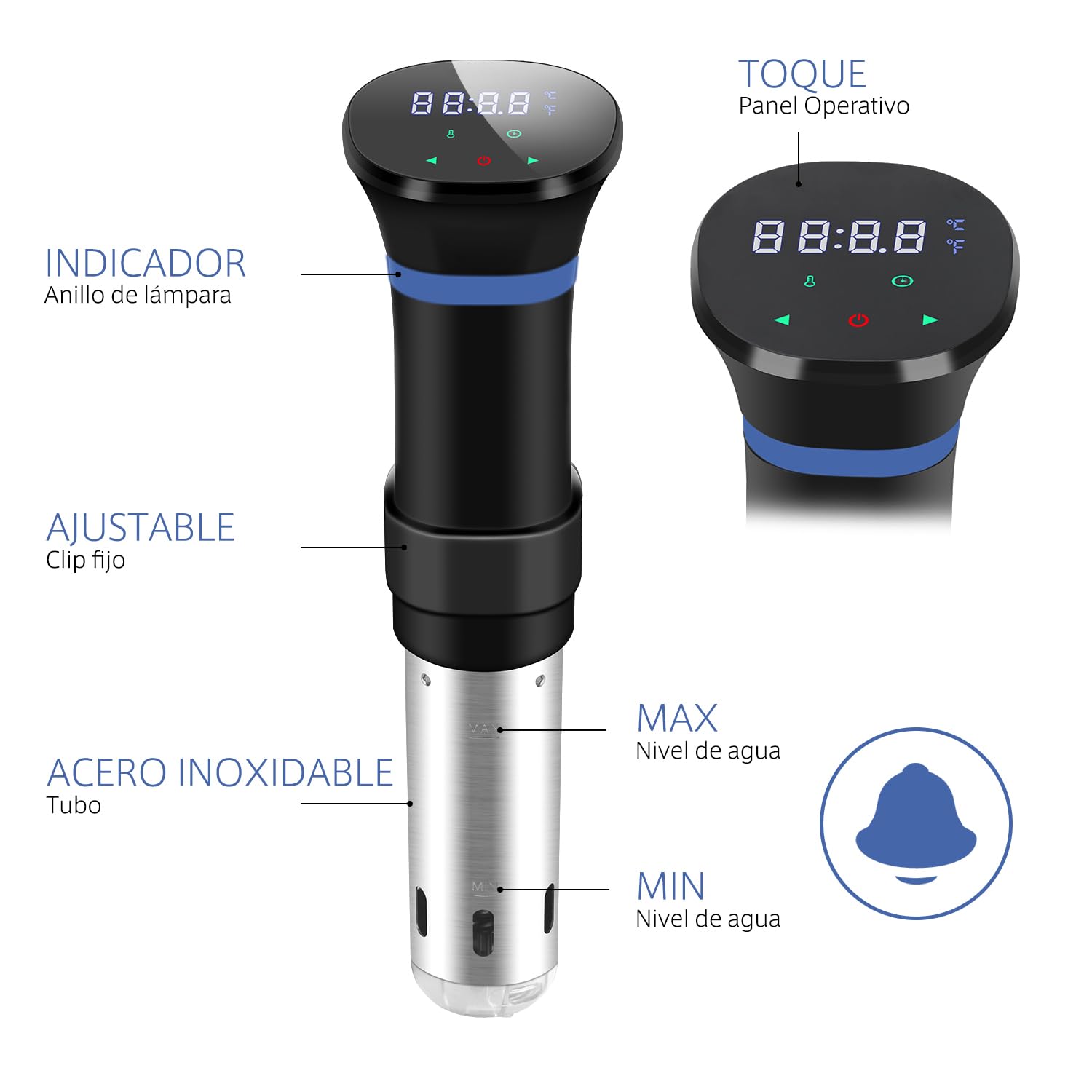 Sous Vide Garer Sous Vide Stick de acero inoxidable, olla de cocción lenta con pantalla táctil LED, 1000 W, con ajuste preciso de temperatura y temporizador, incluye libro de recetas, gris