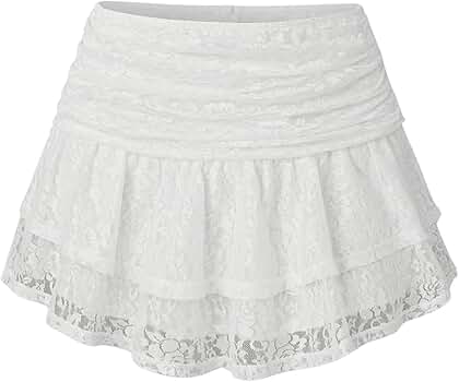 ワンピース Embroidered Layered Mini Skirt White Amazon.com: Milumia Women's Floral Lace Layered Ruffle Hem