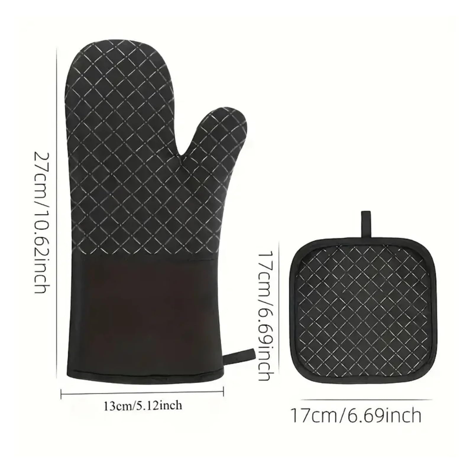 Juego de 4 Piezas Guantes for Horno y Almohadillas for Cacerola, Aislamiento térmico Cocina, Silicona Antideslizante Rayada, Calor-resi