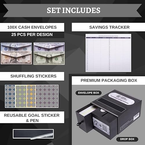 Miniatura 2 de Desafío de ahorro de dinero de 100 sobres, ahorra 5050 dólares en 100 días, kit de alta calidad, 100 sobres de efectivo y caja organizadora, juego