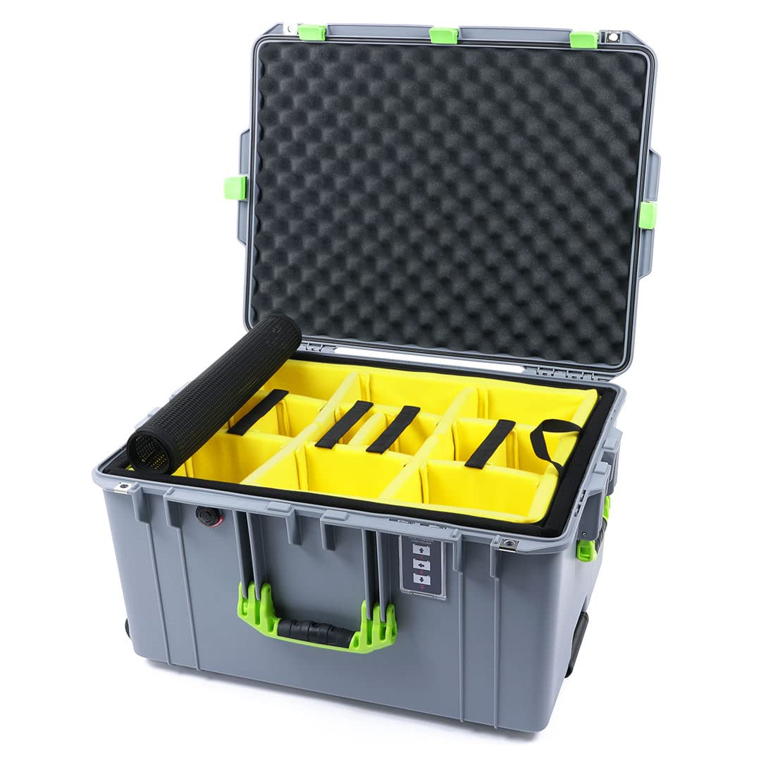 Pelican Color Case Silver Pelican 1637 Air case with Lime Green Handles & latches. Comes Yellow Padded dividers.