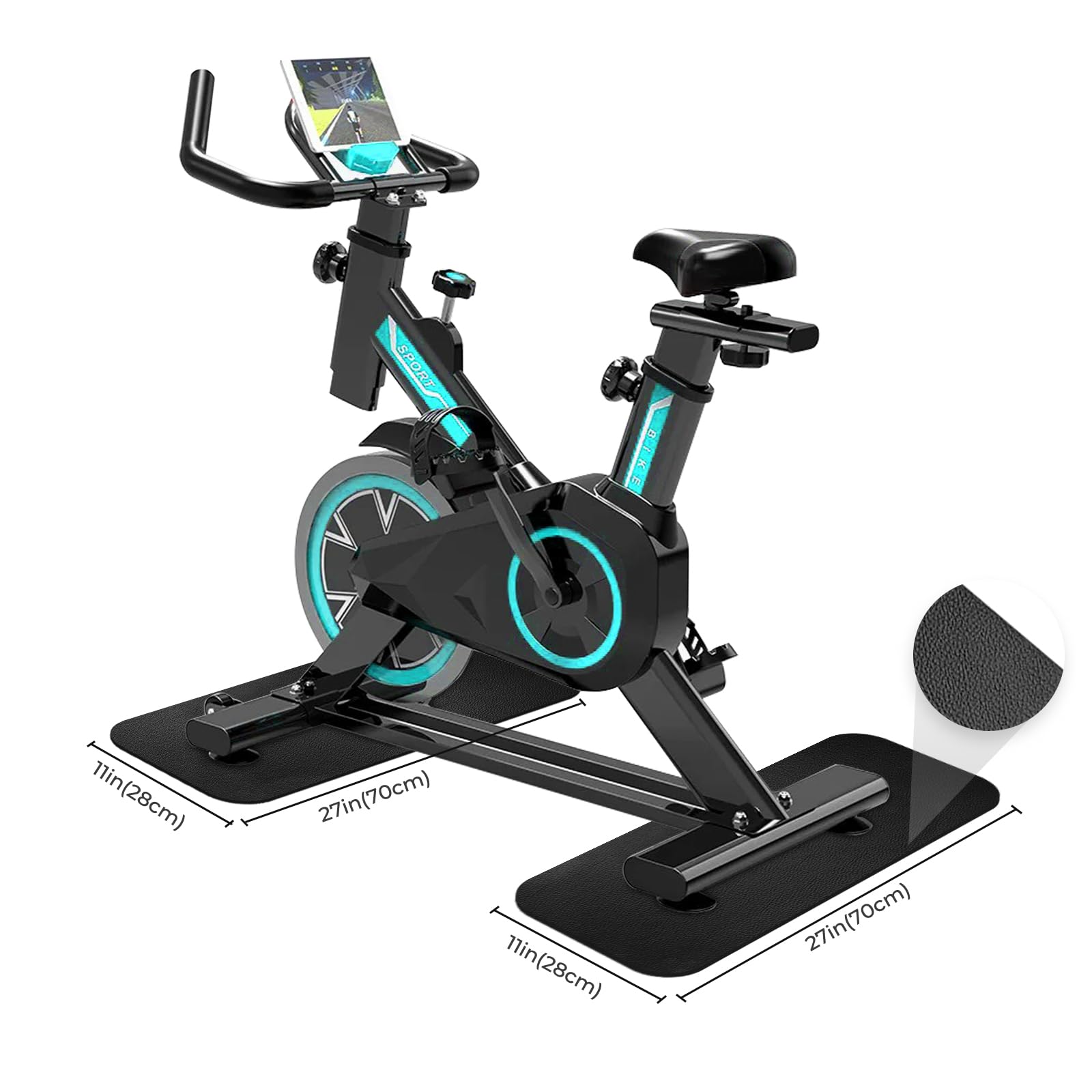Tapis Home Trainer, 6mm PVC Tapis de Protection de équipement de Fitness, pour Tapis de Course/Tapis de Marche/Banc de Musculation/Vélo d'exercice, tapis de protection robuste (28*70cm 2pcs)