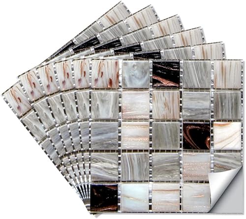 Miniatura 2 de Alwayspon 25 piezas de azulejos de mosaico autoadhesivos para decoración del hogar, azulejos adhesivos para despegar y pegar, adhesivo para azulejos