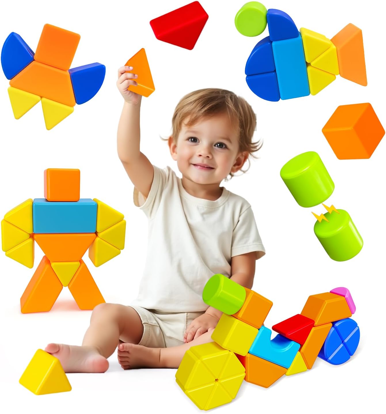 Pairez Toys Magnetic Stacking Blocks for Kids, 1.65 Inch Large Magnetic Cubes & 8 Shapes, 20 PCS Magnet Toys, Montessori & Sensory Building Toys for Boys & Girls Ages 3+