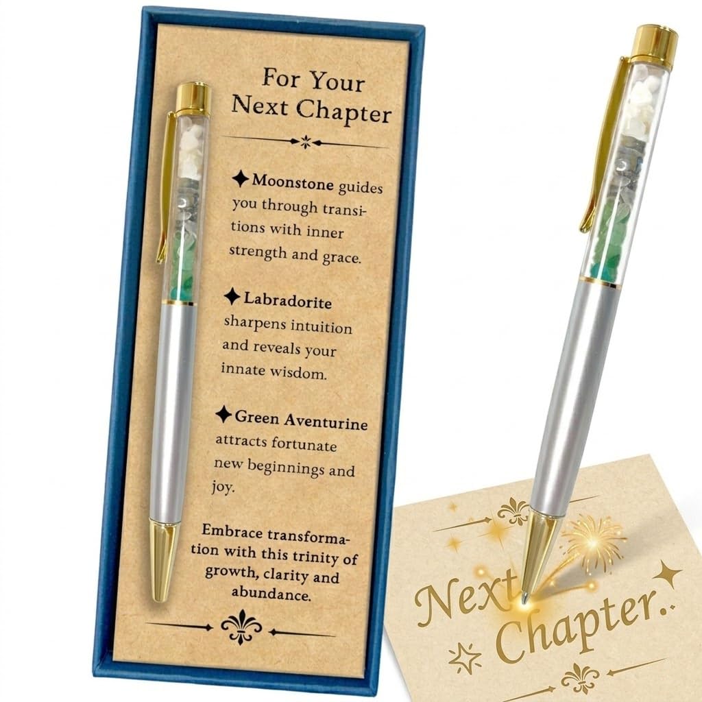 CAYLEKI Metallic Sand-Filled Retractable Ballpoint Pen with 3-5mm Natural Stone Chips - Elegant Crystal & Metal Writing Instrument for New Job, Graduation & Retirement Gifts, Desk Accessory