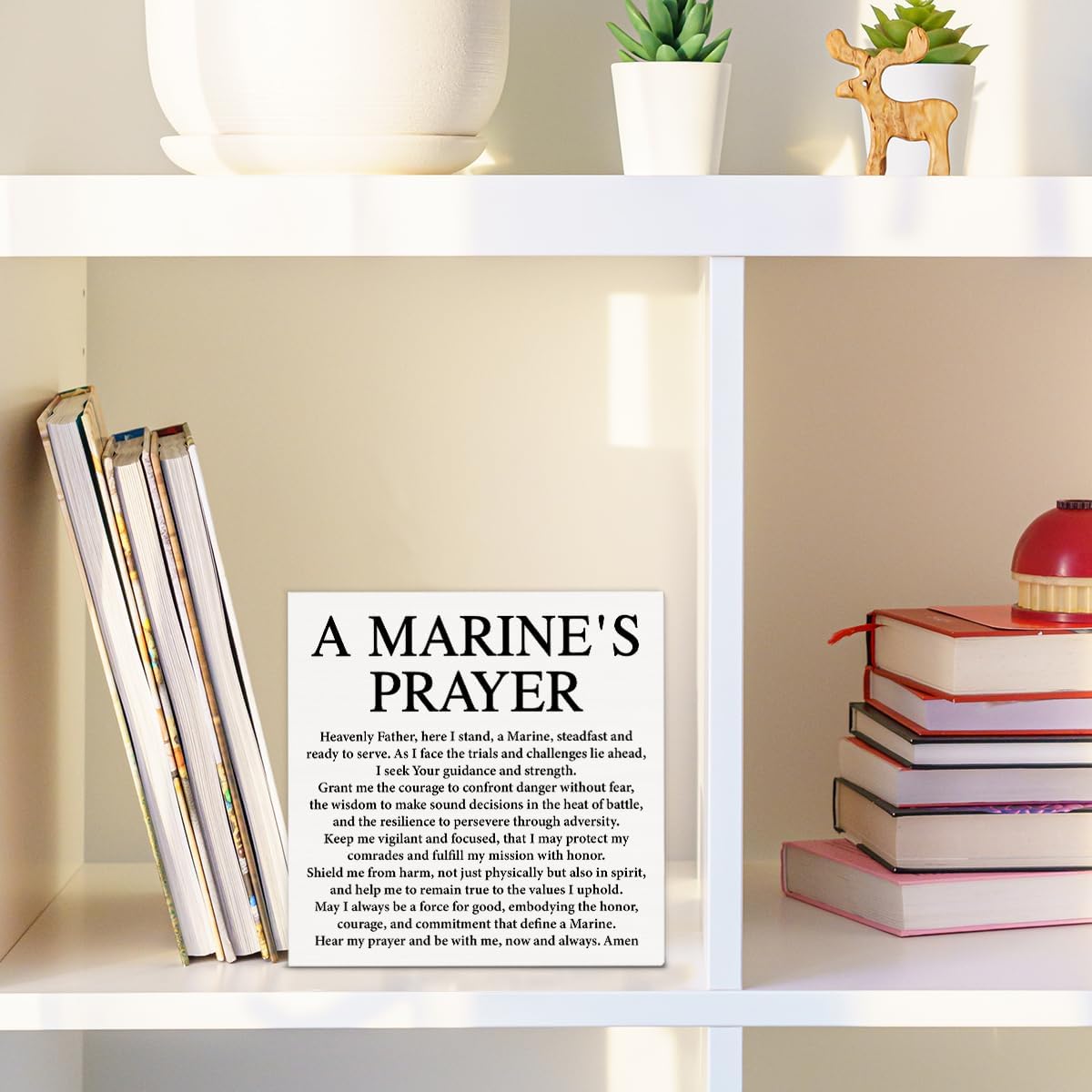 Inspirational Marine Military Decorations a Marine's Prayer Wooden Box Sign for Home Living Room Shelf Wall Decor, Religious Gifts for Marine Corps Military