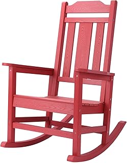 hOmeHua Outdoor Rocking Chair, HIPS All-Weather Resistant Patio Rocker Chair for Adults, Easy Assembly for Porch, Backyard, Lawn, Garden (Red) - Buy now