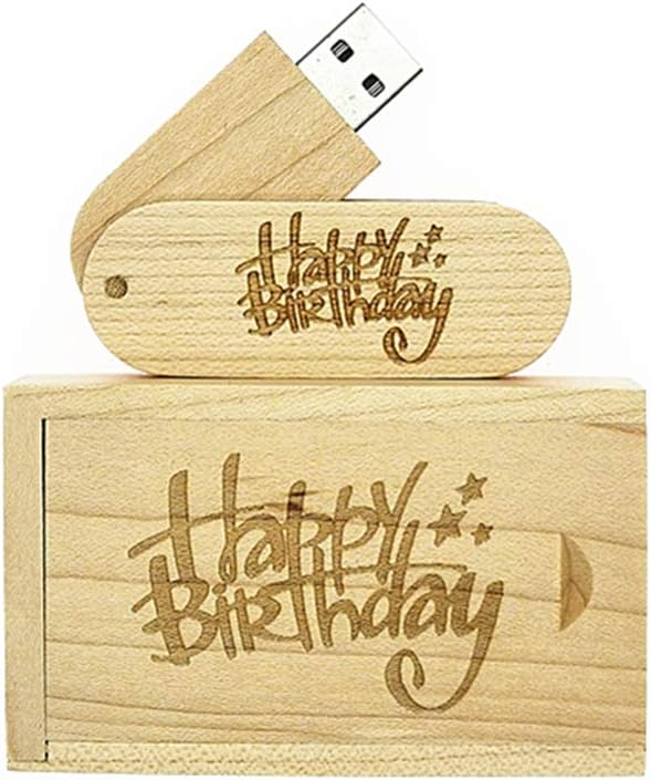 LXSINO 32GB Wood USB 3.0 Flash Drive with Laser Engraved Happy Birthday Design - 32GB USB Stick and Wood Box for Birthday Gift (32GB USB3.0)