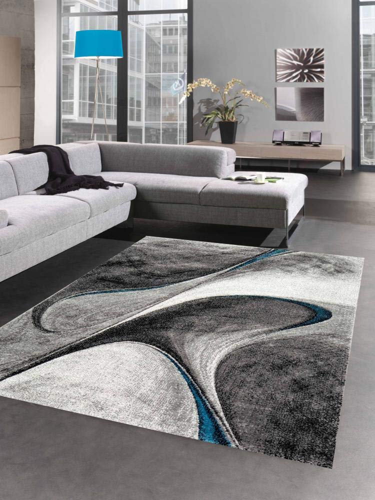 Tapis de salon moderne tapis abstrait en bleu gris Größe 160x230 cm
