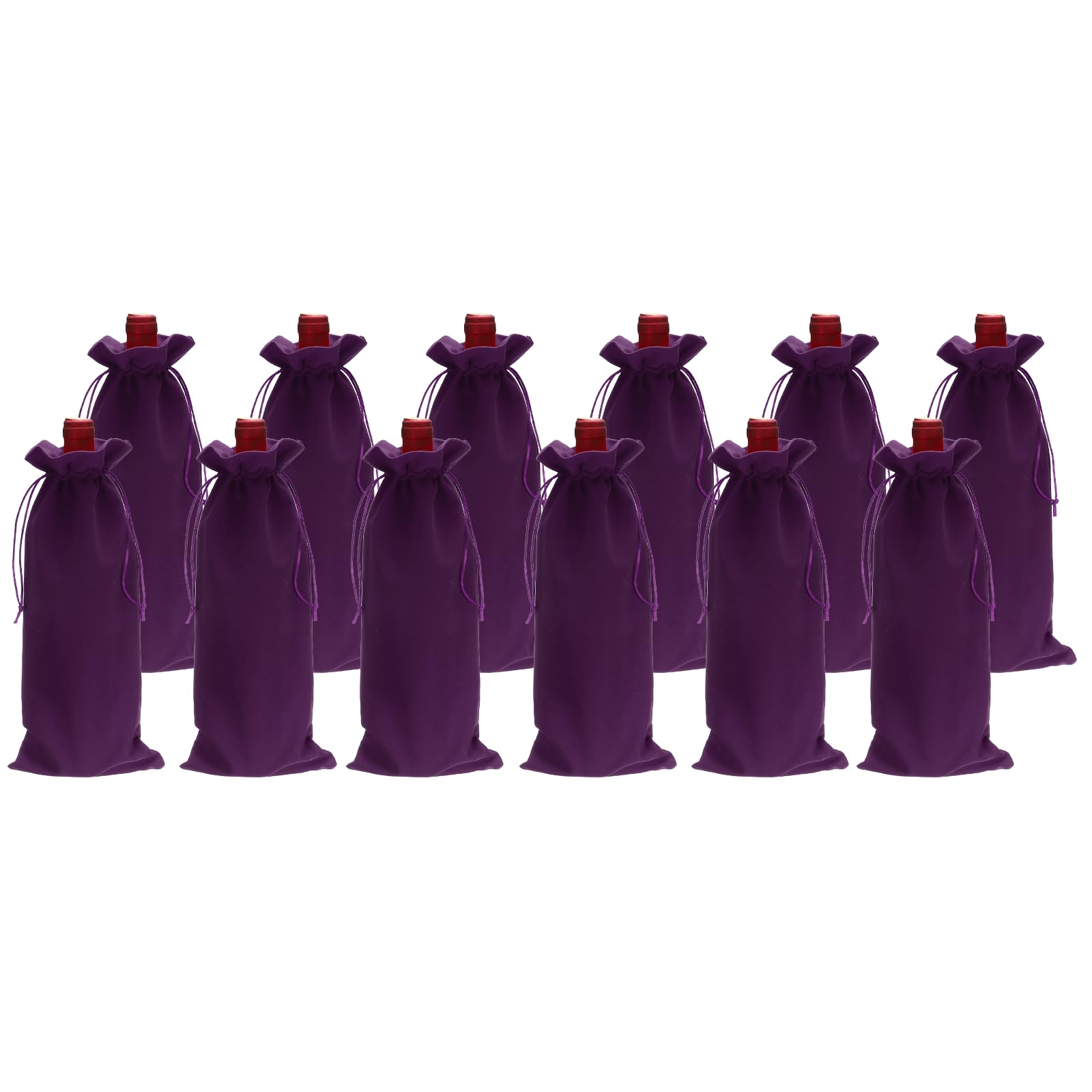 sourcing map 12Pcs Velvet Wine Bottle Bags, Wine Gift Bags with Double Drawstring Closure Reusable Liquor Bottle Covers Champagne Gift for Housewarming Birthday Wedding Party Holiday, Purple