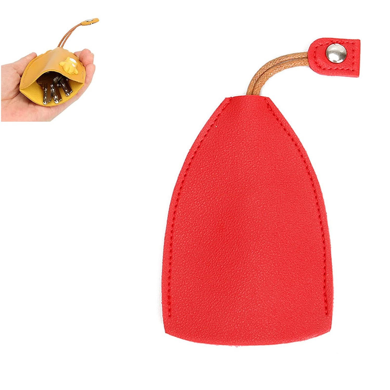 Medsef 1Pcs Red Creative Pull-Out Cute Large-Capacity Car Key Case,Pu Leather Car Key Case Cover,Car Key Keychain Holder Hook (1Pcs Red)