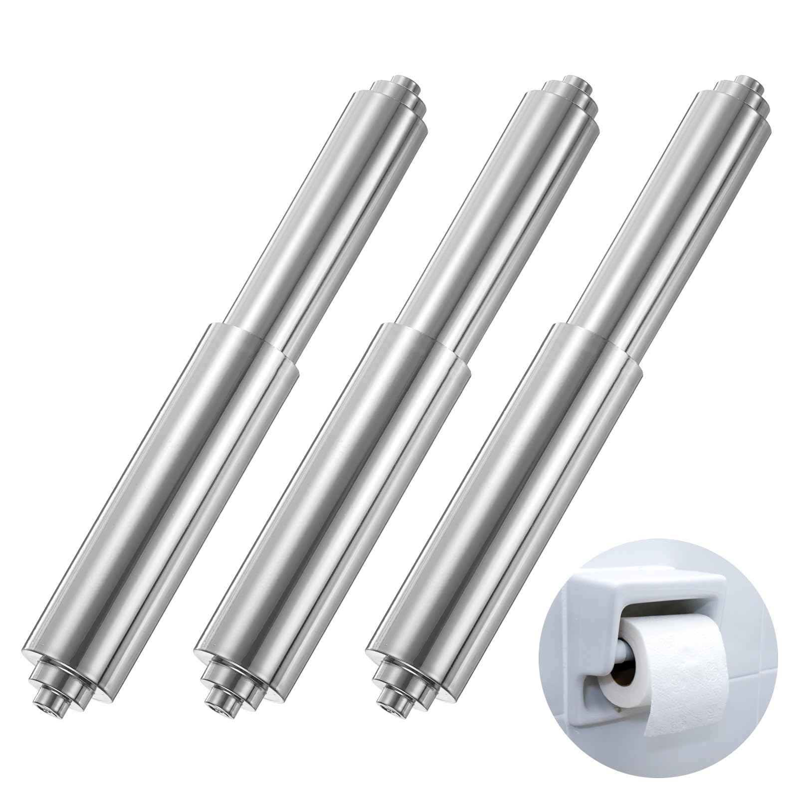 sourcing map 3PCS Toilet Paper Holder Roller, 4.6" to 7" Retractable Bathroom Tissue Roll Holder Toilet Paper Spring Rod Replacement Plastic for Washroom Bathroom, Silver