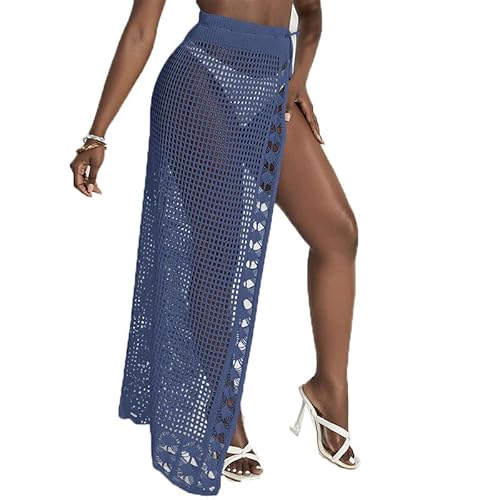 XinYiC Falda de ganchillo ahueca hacia fuera de un tamaño transparente mini falda cubrir ropa de playa verano playa bikini red de pescado maxi traje de baño - azul - 1 PC Cover
