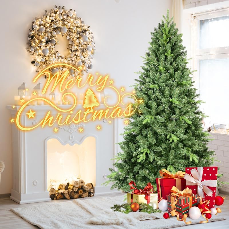 7.5FT Classic Christmas Tree with 2155 PE+PVC Tips – Realistic Hinged Branches, Easy Assembly, Stable Metal Stand, Full Natural Look for Holiday Decorating