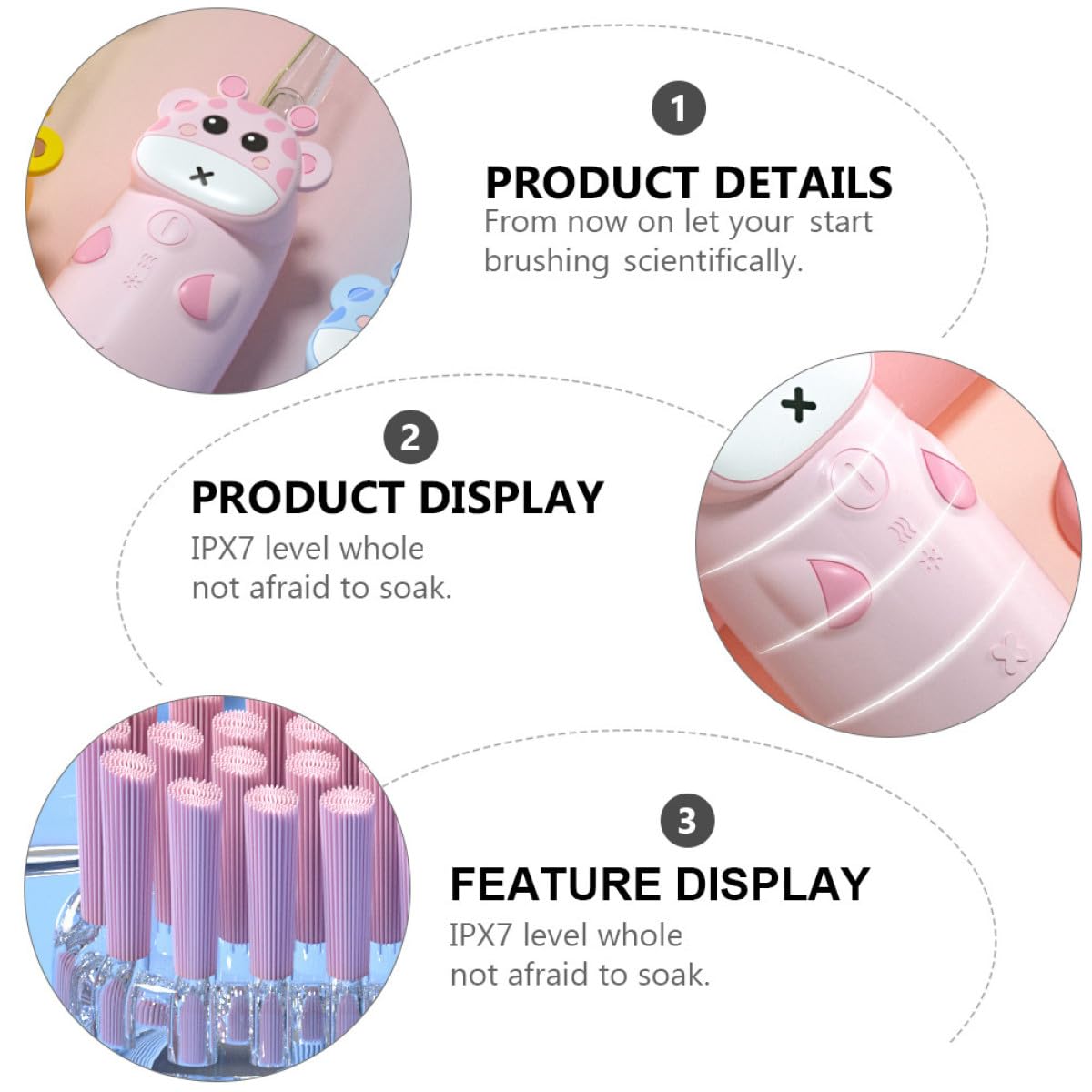 Cepillo de Dientes Eléctrico para Niños, Set de 4 Piezas Rosa