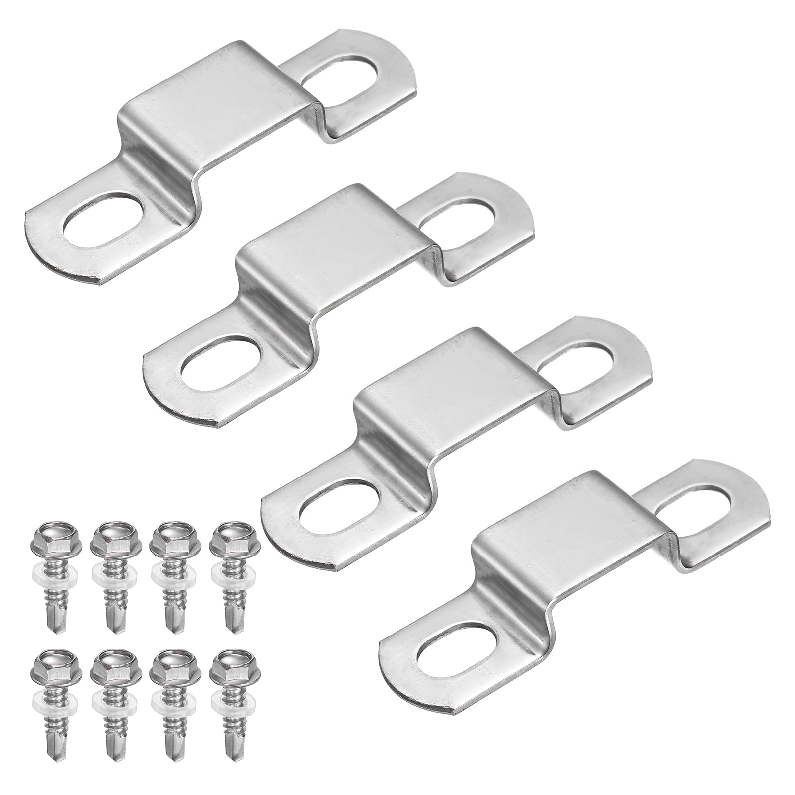 sourcing map 4set U Shaped Connector Bracket 20x10mm 304 Stainless Steel Square Pipe Clamp with Self Tapping Screw Square Tube Buckle for Pipe Hose Cable Automotive Parts, Silver — image 1