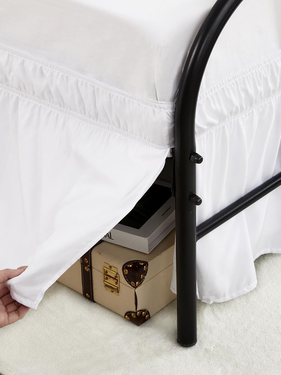 Sábana elástica para somier que no se mueve con falda plisada blanca de 38 cm