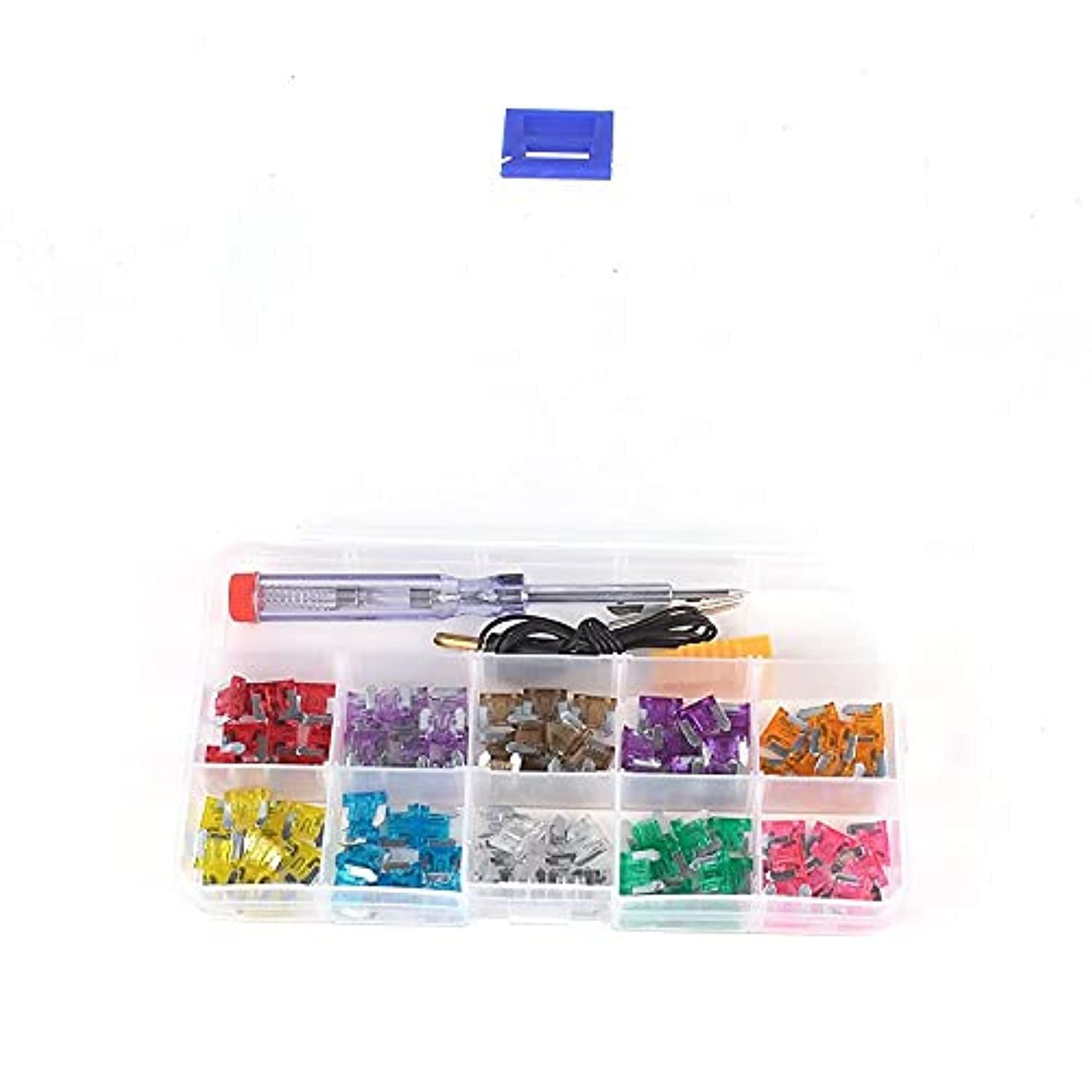 Automotive Fuses, 100Pcs Car Fuses Assortment Set for Auto Fuses Replacement, 3A 4A 5A 7.5A 10A 15A 20A 25A 30A 35A with 1 Fuse Pullers 1 Storage Box、Test Tool (Micro 100Pcs)