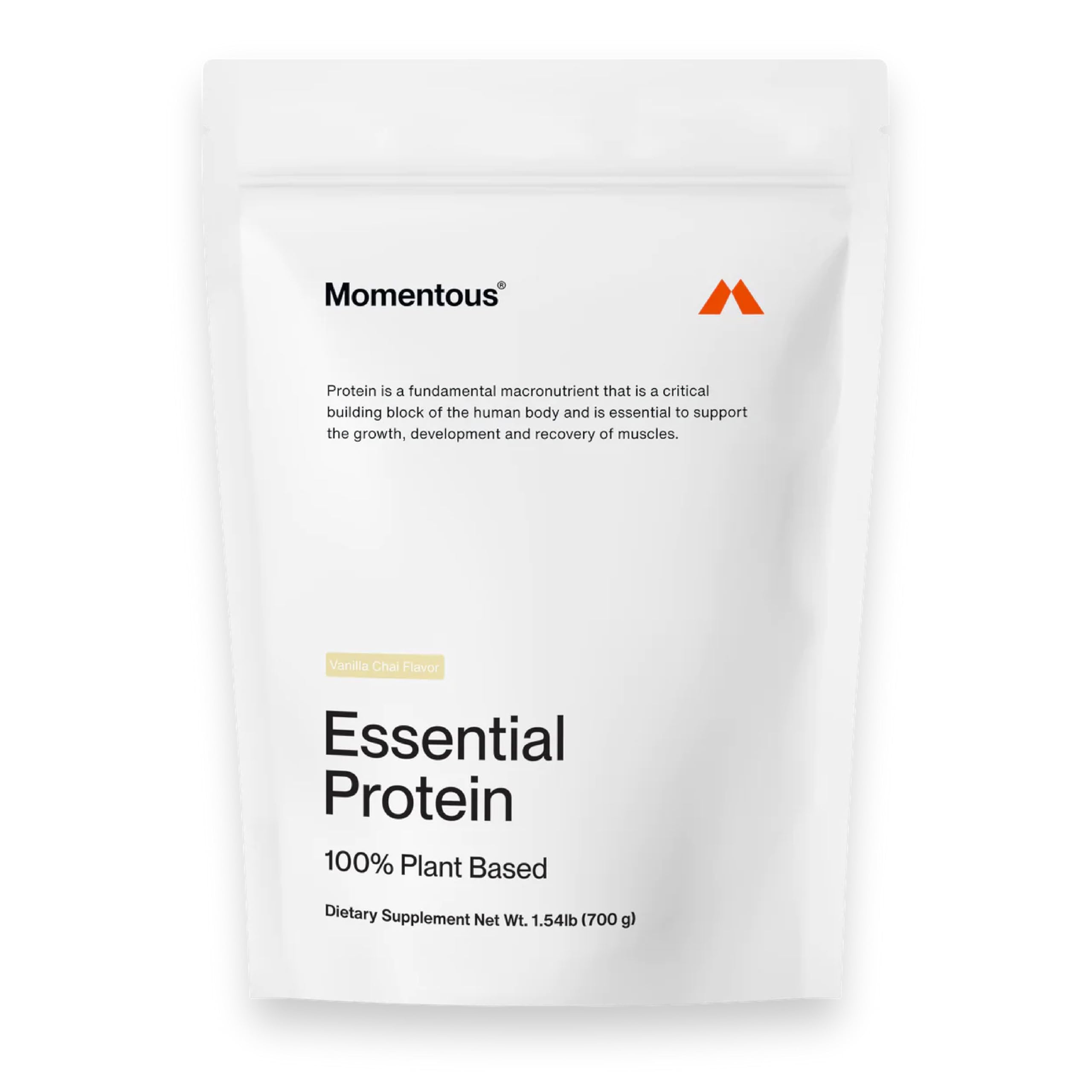Momentous Essential Vegan Protein Powder - 20g Plant Based Protein - NSF Certified, Gluten-Free, Non-GMO, 20 Servings for Essential Everyday Use, Vanilla Chai