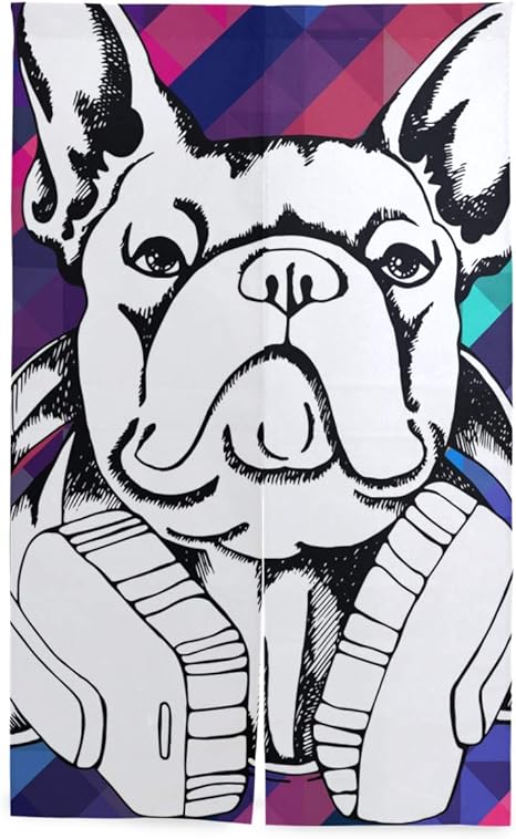 Amazon Vinisath 間仕切りカーテン フレンチブルドッグベクトルイラストカードポスター 家庭用ショップカフェ風水ファッションのカスタムパターンに適したパーティションシェード 間仕切り スクリーン オンライン通販