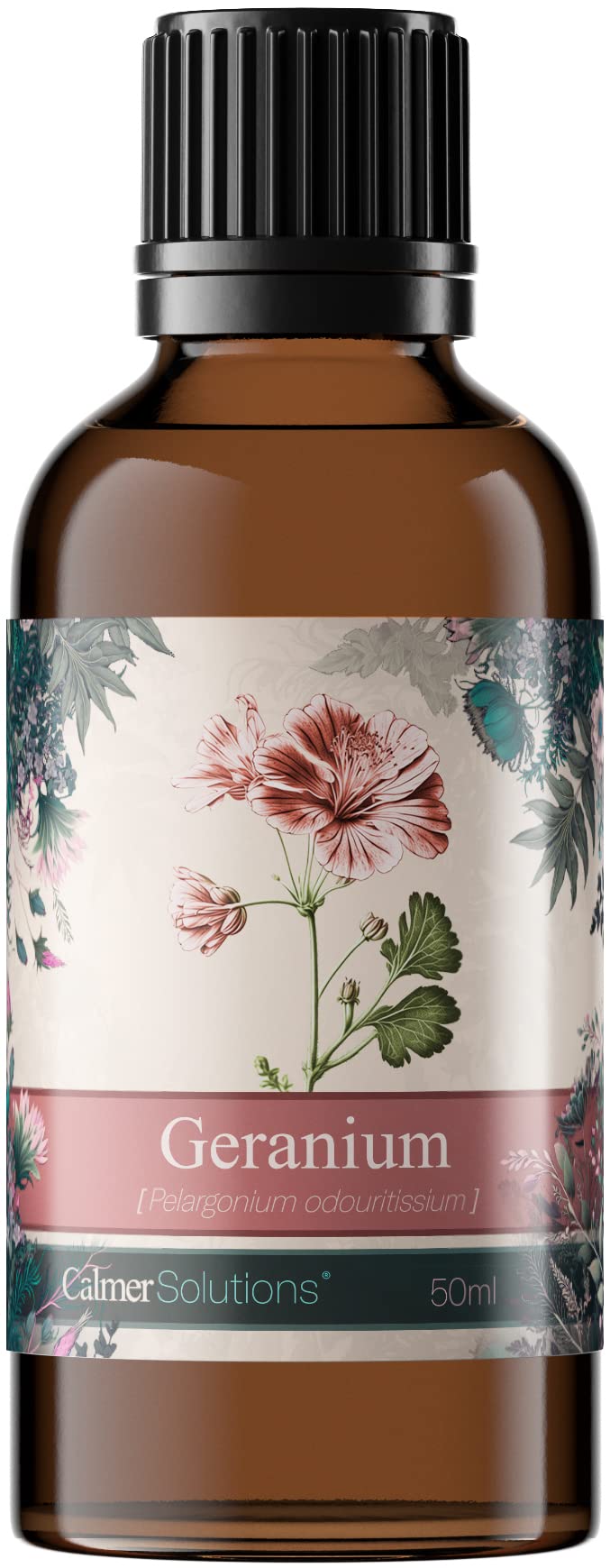 Calmer Solutions Geranium Essential Oil 50ml – 100% Pure & Natural Pelargonium graveolens – Steam Distilled Floral Aromatherapy Oil for Diffuser, Oil Burner, Aromatic Blends & Home Fragrance