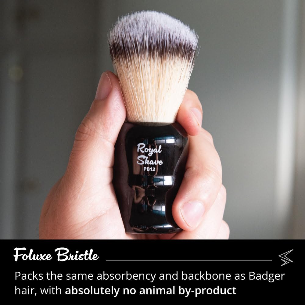 Vegan Shaving Brush by Royal Shave, Foluxe Synthetic Bristles, Badger-Free, Wet Shave Tool for Men & Women, Smooth & Comfortable (BLACK)