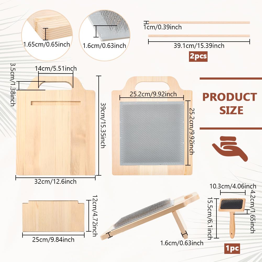 BENECREAT 336,2 x 32 x 16 cm, juego completo de pinceles de lana, tabla de mezcla de lana y pincel de cardio con 1 cepillo de lana, 2 varillas de madera para mezclar colores, organizar fibras de lana