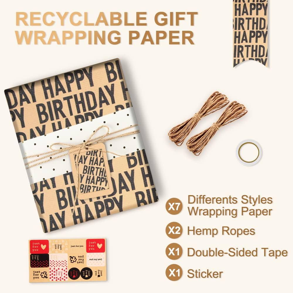 Wrapping Paper, 11 Pcs Birthday Wrapping Paper Recyclable Gift Wrap Paper Sheets (70x50cm) with 1 Gift Sticker - Image 4
