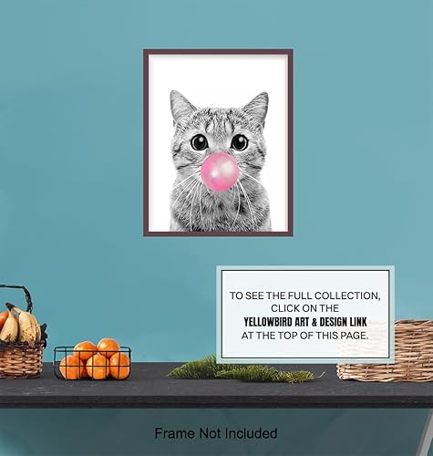 Vista 7 de Tabby cat Wall Art 11x14 - Cute Cat Nursery Wall Decor for Girls Bedroom, Kids Room - Pink Girly Kitty, PussyCat, Kitten Art - Kitten Lover Gifts