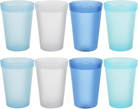 Blwan 8-Pack Small 8.5oz Plastic Cups, BPA-Free Reusable Juice Cups, Microwave & Dishwasher Safe, Translucent Assorted Colors, Stackable for Kids, Breakfast, Party & Daily Use