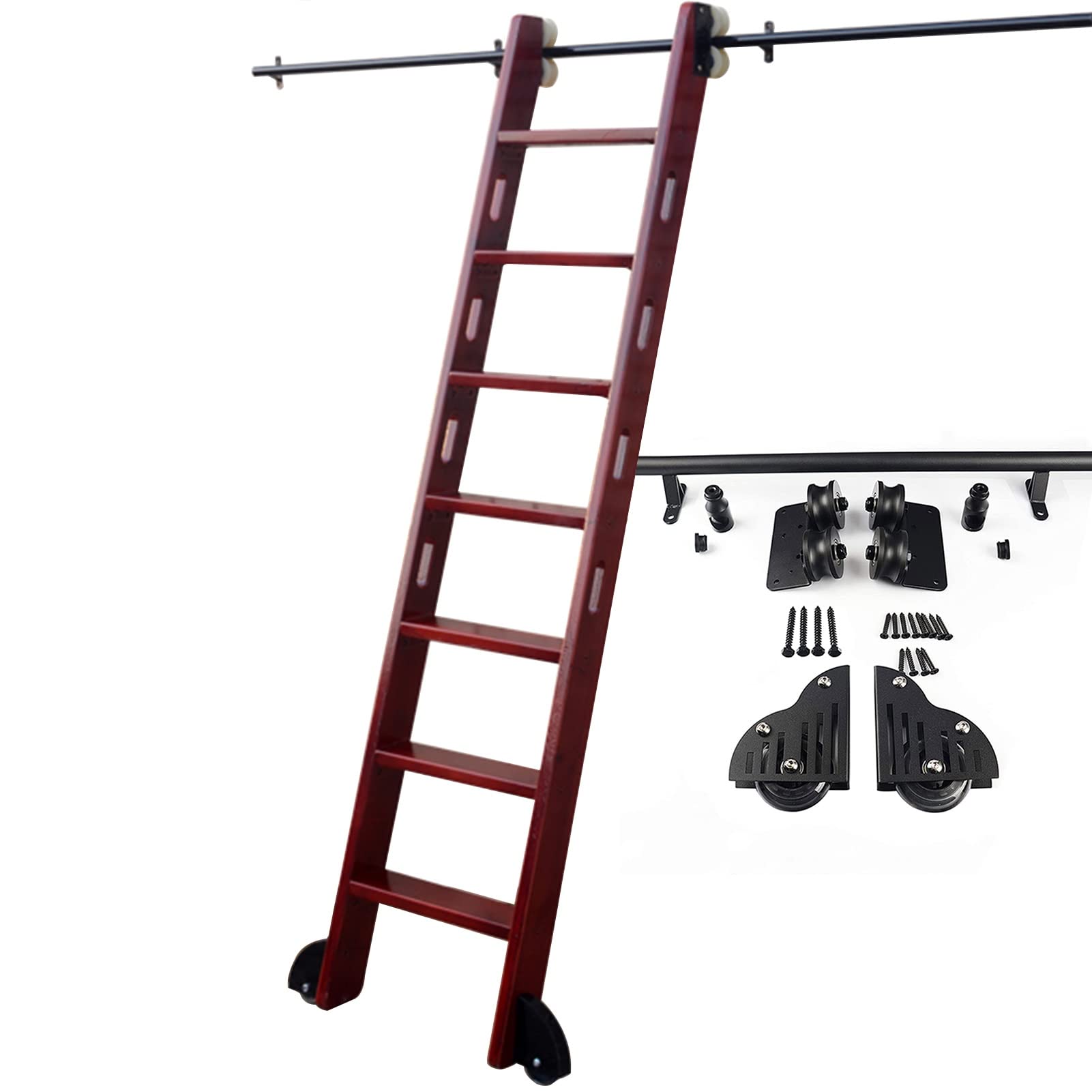 Kit matériel pour échelle coulissante MiroDo avec rail rond en acier noir et roues au sol